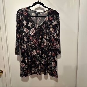 Karen Kane Black and Pink Floral 3/4 Sleeve Tunic
